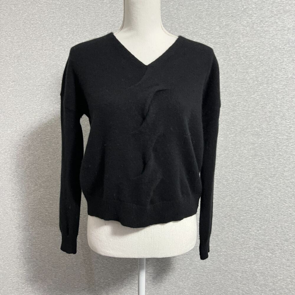 Garnet Hill Cashmere Twist Cable Sweater Womens Small Black Relaxed Boxy Luxury